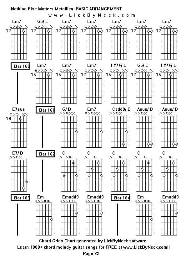 Chord Grids Chart of chord melody fingerstyle guitar song-Nothing Else Matters-Metallica -BASIC ARRANGEMENT,generated by LickByNeck software.